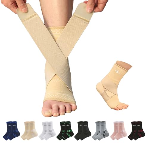 Image of ABIRAM Ankle Brace for Men & Women - Adjustable Compression Sleeve with Wrap for Sprained Ankle, Plantar Fasciitis, Achilles Tendonitis - Breathable Support for Running, Volleyball, Basketball - L