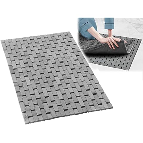 Gray Bamboo Bath Mat for Bathroom, Shower and Outdoor - Moldstain Water Resistant - 24-inch Long, 16-inch Wide - Foldable and Portable Cover