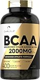 BCAA Amino Acids | 2000mg | 400 BCAA Capsules | Non-GMO Gluten Free Branch Chain Amino Acids Supplements | by Carlyle