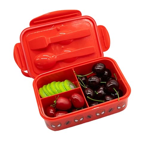 Image of Fast Forward Spiderman Bento Lunch Box for Kids | Marvel Food Container with Utensils | BPA-Free Toddler Lunch Kit with 3 Compartments | Bento Snack Box with Spoon & Fork | Ages 4+