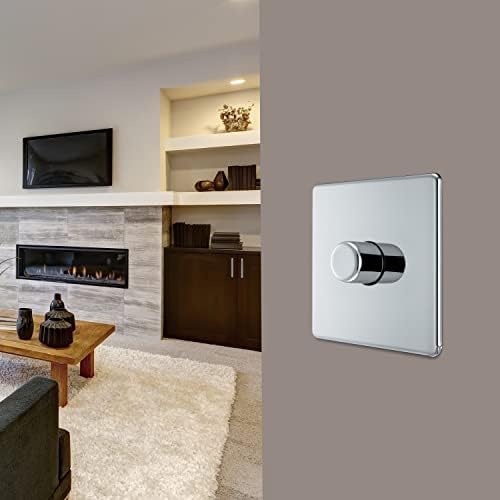 BG Electrical Screwless Flat Plate Single Intelligent Dimmer Light Switch, Polished Chrome, 2-Way
