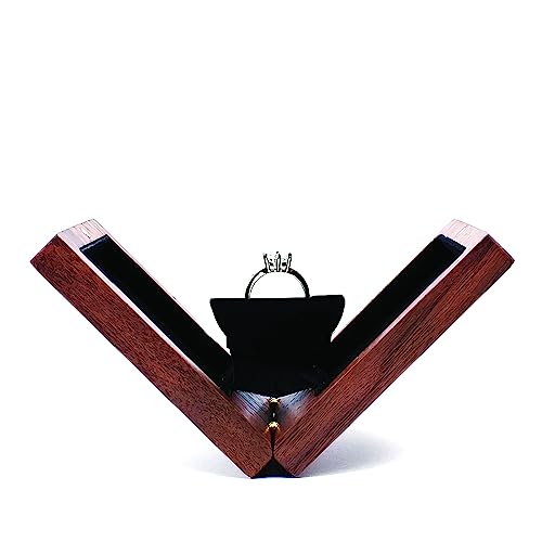 Slim, Discreet, Luxury Wooden Wedding Ring Box - Rotating Ring Display for Proposal Surprise - Vintage Ring Boxes for Jewellery Rings Gift - Engagement Ring Holder - Will you marry me
