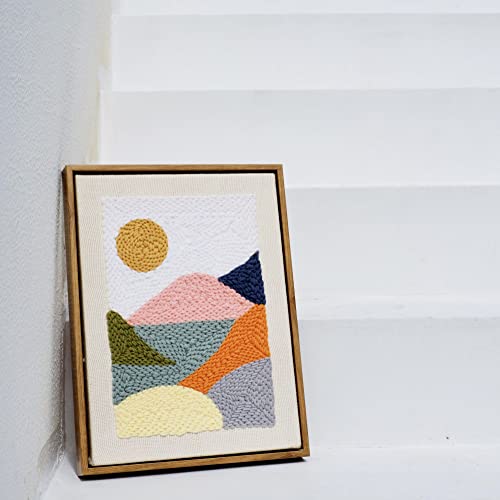 Hand U Journey Punch Needle Kit/Landscape Rug Yarn Hooking Beginner Kit,14''x10'' with Oxford Open-Side Design Tool for Kids and Adults Craft Gift-Impression Sunrise