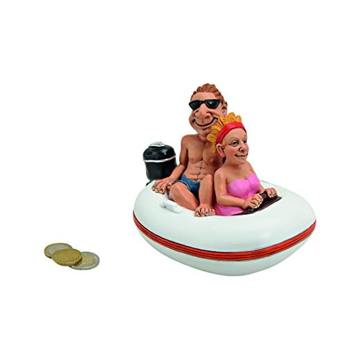 wunderschöne große Spardose,Sparbüchse Urlaubskasse Paar im Schlauchboot aus Polyresin