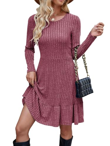 Zetieny Herbstkleid Damen Leichte Strickkleid A Linie Winterkleid Elegant Kleid Pulloverkleid