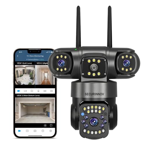 Image of 6MP Triple Lens PTZ CCTV Camera for Outdoor Security | 360 View | Color Night Vision | Motion Detection | Two Way Audio | Automatic Alert | Wireless Home Security with Mobile App V380 Pro