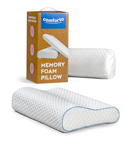 COMFORTO Almohada ortopédica cervical para cuello de 50 x 30 pulgadas, almohada para dormir de espalda y de lado para aliviar el dolor de cuello y hombros, espuma viscoelástica ergonómica para dormir