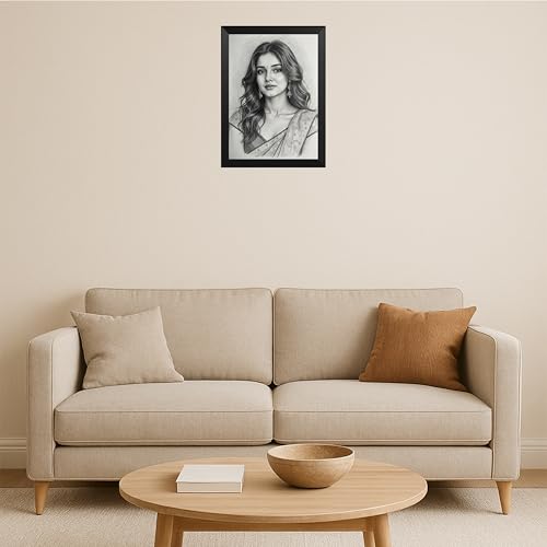 Image of Customized Pencil Sketch Photo Frame | A4 Size (9x13 Inch) Black Wall Hanging Frame | Personalized Gift for Birthday, Anniversary & Home Decor