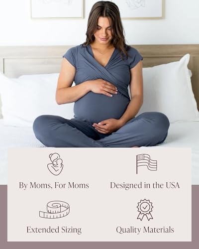 Image of Kindred Bravely Davy Maternity and Nursing Pajama Set, Postpartum Sleepwear | Soft breathable breastfeeding sleepwear with pull-down access, pockets, comfortable stretchy waistband, pregnancy and beyond