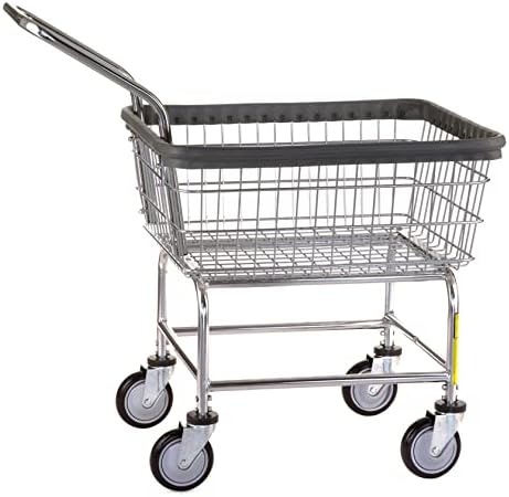 R&B Wire™ 100E Heavy Duty Rolling Wire Utility Cart with Clean Wheel System™ and Handle, 2.5 Bushel, Chrome