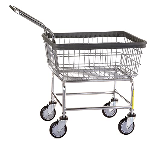 R&B Wire™ 100E Heavy Duty Rolling Wire Utility Cart With Clean Wheel System™ And Handle, 2.5 Bushel, Chrome #TOP2
