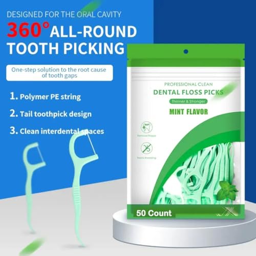 Image of friederich Fresh Mint Dental Floss Picks | Dentist Designed & most convenient teeth Flosser for fresh Breath & complete oral plaque removal (Fresh Mint)