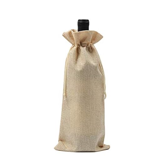 AchidistviQ - Funda de Lino rústico con cordón para Botella de Vino, Bolsa de Embalaje para decoración de Bodas y Fiestas