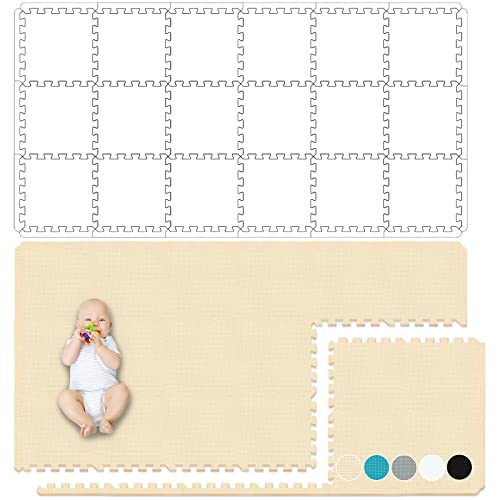 Yostrong® 18 Tiles Interlocking Puzzle Foam Baby Play Mat With Straight Edges For Playing - Eva Babies Crawling Mat | Rubber Floor Work Out Mats For Home Gym. Beige. Yoc-Jb18S18 #TOP2