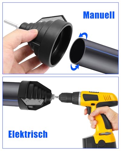 2 Stück Rohrentgrater Handentgrater Set: Kunststoffrohr Fasenwerkzeug für 20–63 mm PVC PP PE/PPR Rohre, Entgratungswerkzeug mit Ersatzklingen