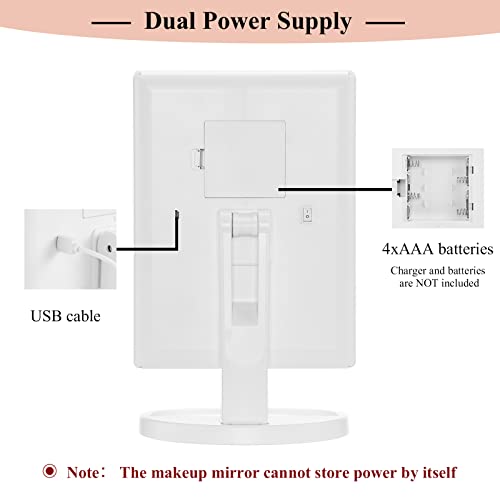 Hmgold Makeup Vanity Mirror With Lights, 2X 3X 10X Magnification Portable Travel Makeup Mirror Gifts For Women, Touch Control Dimmable, Tri-Fold Lighted Makeup Mirror Dual Power Supply White #TOP3