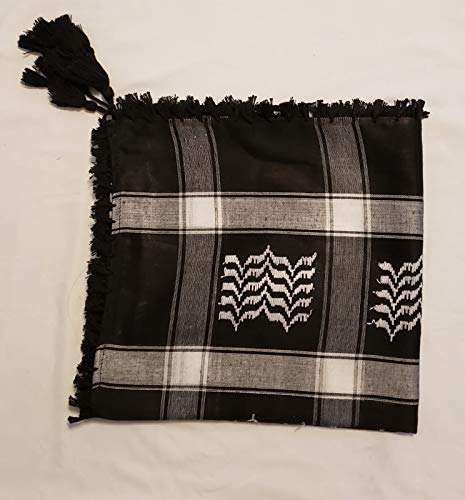 Black White Arab Shemagh Head Scarf Neck Wrap Authentic Cotton Palestine Arafat BK-BK2