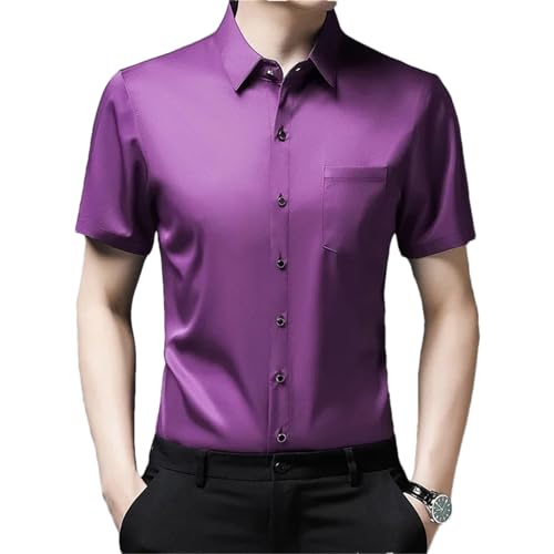 Chemise d'été boutonnée homme violet XXL manches courtes légère