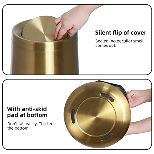 LEASYLIFE 10 L/3 Gallen,Gold Small Trash Can for Bathroom,Brushed Stainless Steel Garbage Can with Flipping Lid,for Bathroom,Living Room,Bedroom,Hotel,Conference Room(Gold) by LEASYLIFE - Image 3
