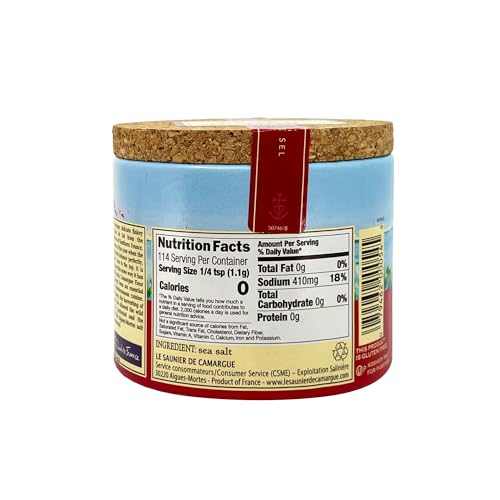 Le Saunier de Camargue Fleur de Sel – French Sea Salt Finishing Salt – Gourmet Hand-Harvested Flaky Salt in Resealable Cork-Topped Container – 125g