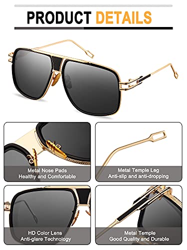 Frienda 3 Pairs Retro Sunglasses for Men Oversized Men Shades Glasses Fashion Alloy Metal Gold Frame Polarized Sun Glasses3