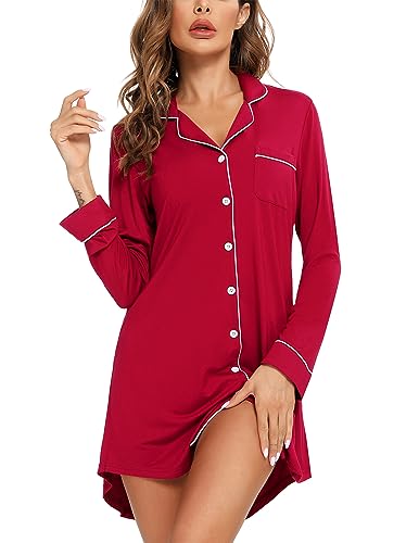 Image of Pjmlifecoco Nightgown for Women Button Down Sleepshirt Short /Long Sleeve Nightdress Soft Modal Sleepwear S-XXL