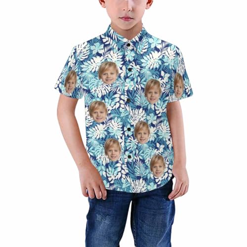 Boys Hawaiian Shirts Custom Face Tropical Floral Boys Button-Down Shirts Short Sleeve Personalized Photo Boys Beach Shirts