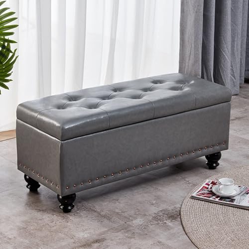 Banco otomano de cuero 2 en 1, taburete reclinable para cambiar zapatos para dormitorio, sala de estar o pasillo, reposapiés Slish con caja Sto (color 2)