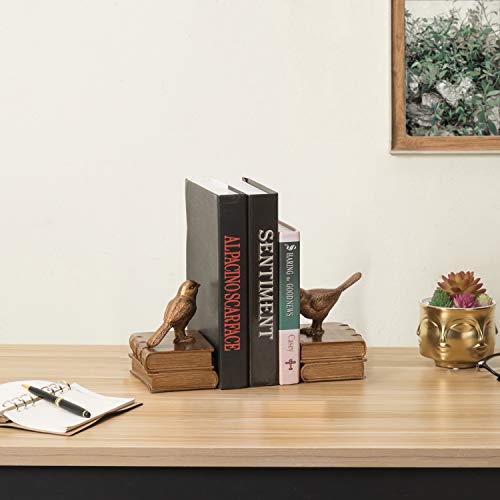 MyGift Vintage Gold Resin Decorative Bookends with Bird and Book Design, 1 Pair - Thumbnail 3