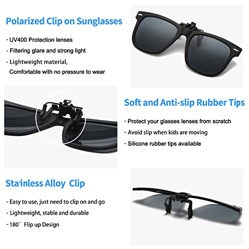 Long Keeper Kids Polarized Clip On Sunglasses Teen Boys Girls Square Flip Up Clip-On Sunglasses Over Glasses (Grey) #TOP2