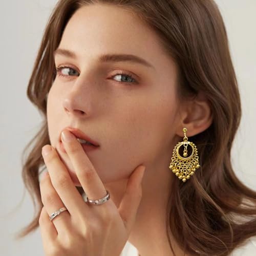 Aretes vintage Jhumka Jhumki clip on boho étnicos para mujer miniatura 6