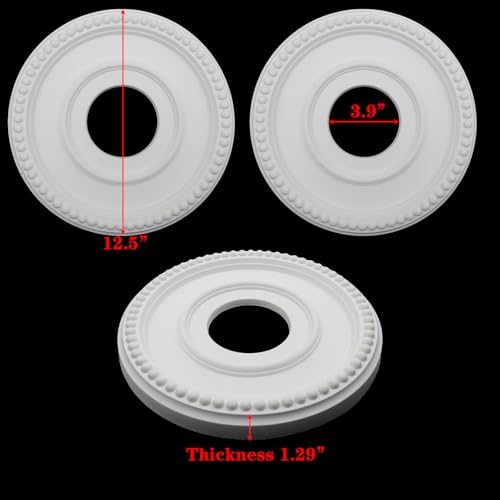 Image of PU Ceiling Medallions 2Pcs, 12.28 Inches x 4 Inches, White | Split Type, Paintable, Fits 4 Inches Canopy, European Vintage Carving Style, Made of Synthetic Foam