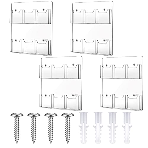 Weysat 4 Pcs Acrylic Brochure Holder Wall Mount Pamphlet Holder Clear Plastic Brochure Display Stand Trifold Flyer Multi Slot Hanging Wall Holder Rack for Flyer Literature Booklet Offices (6 Pockets)
