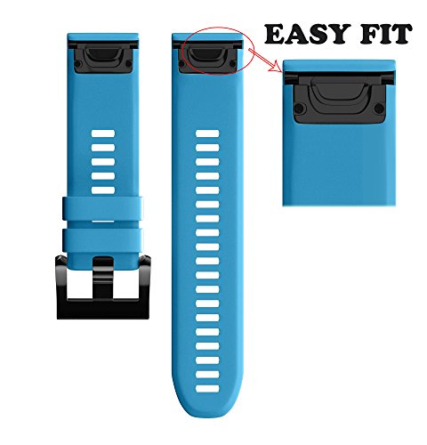 Wearable4U Garmin Fenix 5 Band 22mm Quick Release Easy Fit Silicone Replacement Watch Strap for Garmin Fenix 5 Sapphire, Quatix 5, Quatix 5 Sapphire, Forerunner 935, Approach S60 (Sky Blue)