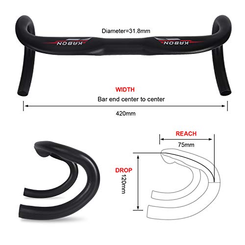 Kabon Road Bike Handlebars, Aluminum Alloy 31.8Mm 400Mm/420Mm/440Mm Drop Bars Horns Bent Bar Compact Road Aero Handlebar (400Mm) #TOP2