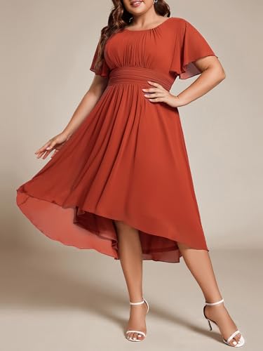 Image of Ever-Pretty Women's Plus Size Formal Wedding Guest Dresses for Curvy Women A Line Chiffon Midi High Low Cocktail Dress