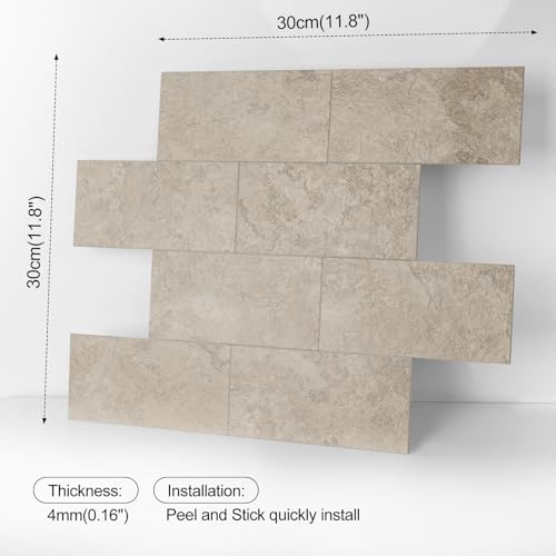 OYASIMI 10 Sheet Stone Beige Peel and Stick Backsplash, 12’’Luxury Ceramic Look Self Stick Subway Tiles, Waterproof Peel and Stick Wall Tiles for Kitchen and Bathrrom by OYASIMI - Image 8