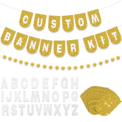 Hahafelt 125 Pcs DIY Custom Felt Name Banner Scallop Handmade, Gold
