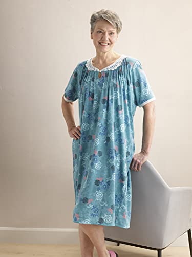 Women’s Open Back Adaptive Nightgown - Short Sleeve Nightgown For Seniors - Pink Paisley Sma #TOP3