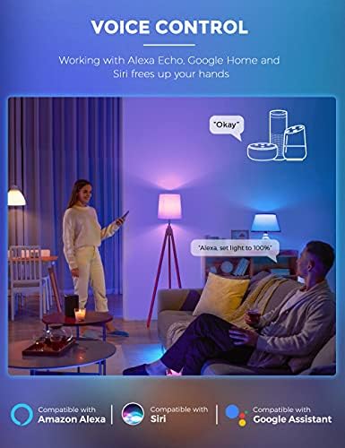 LOHAS B22 WiFi Smart Light Bulb, 10W A60 Smart LED Bulb Bayonet, 850LM, RGBCW 2700-6500K Colour Changing, Dimmable, Work with Amazon Alexa, Google Home and Siri, NO Hub Required, 220V-240V, 2 Packs