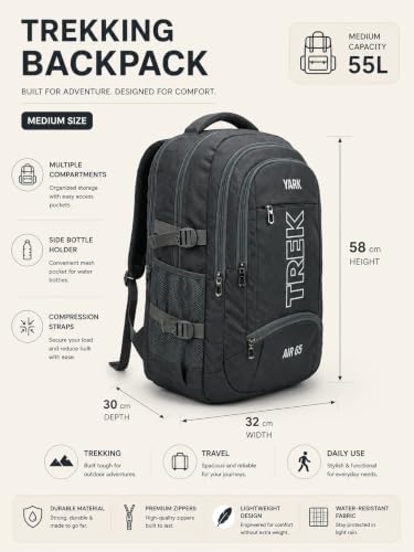 Image of Stylbase 50 Litre Rucksack Bag for Men & Women, 4 Compartment Trekking Backpack, Hiking Travel Bag for Camping, Trekking & Tourist Trips