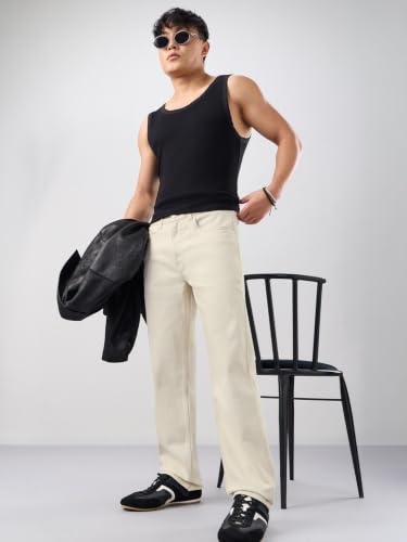 Image of The Souled Store Straight-Fit Denim: Men and Boys Cotton Blend Straight Fit Cargo Pockets Lightweight Everyday All-Season Denim Jeans