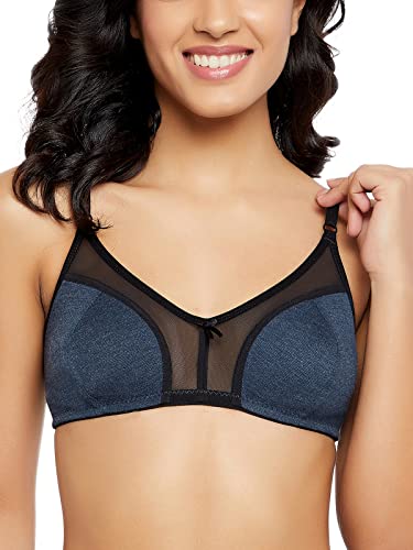 Image of Clovia Women's Cotton Spandex Solid Non-Padded Full Cup Wire Free Everyday Bra - Dark Blue