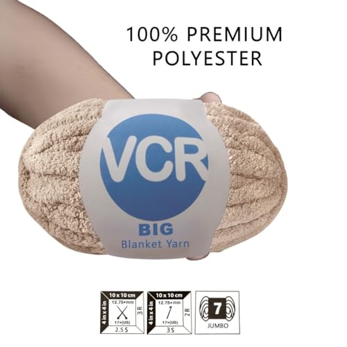 Image of VCR Coffee Cream Yarn, 200 Grams Big Chunky Hank, 22 Meters Length, Suitable for Knitting Blankets and Pillows, 100% Polyester Yarn Ball for Crochet DIY, Soft Threads, Pack of 1