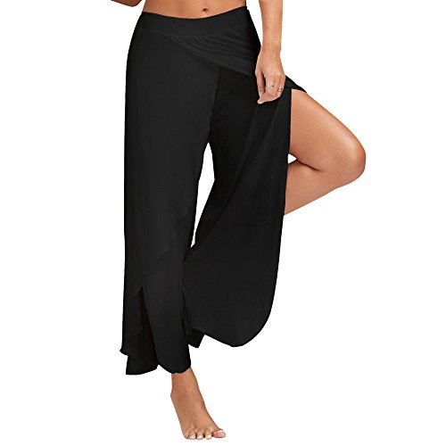 Allence Damen Sommer 9/10 Läng Chiffon Weich Stretch Weites Bein Palazzo Hose Elatische Hohe Taille Breite Beinhosen Loose Hoserock Haremshose Yogahose Cover