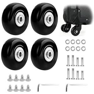 4 Stück Kofferrollen Ersatzrollen, 50mm x 18mm Koffer Ersatzrollen, Universalräder für Gepäck Ersatzräder, Gummi Koffer Rollen Ersatz, Gepäck Trolley Ersatzrad Reparatur Set für Kofferrollen