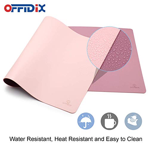 OFFIDIX Large Office Mouse Pad, 32\"x16\" Non-Slip PU Leather Two Colors Desk Mat Dual-Sided Waterproof Desktop Pad Protector Gaming Writing Mat for Office and Home (Pink and Purple, Dual-Sided)