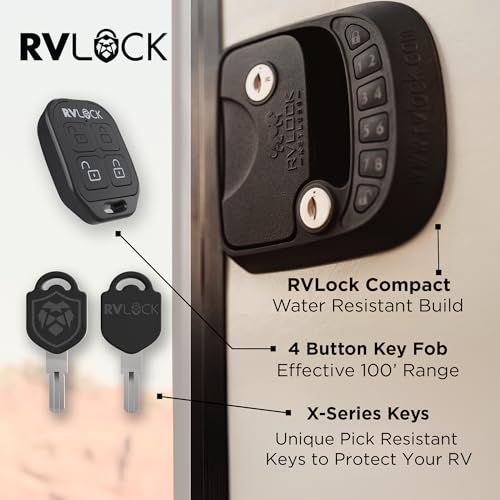 RVLOCK Compact RV Lock Keyless Entry with Remote, Secure Camper Latch Replacement, Durable RV Door Lock Replacement for Trailers with Patented Security Technology
