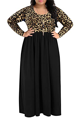 Image of Nemidor Women Plus Size Casual Maxi Dress Long Fall Pockets | Size 14-26 plus, elastic waist, long sleeve, round neck, loose, boho, curvy, winter, wedding, daily, vacation, work, holiday