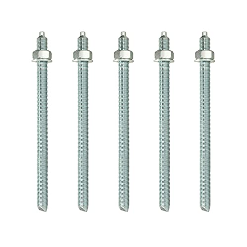 Isolbau Barres d'ancrage M12 x 220 mm - Lot de 5 tiges filetées galvanisées avec écrou et rondelle - Pour charges lourdes